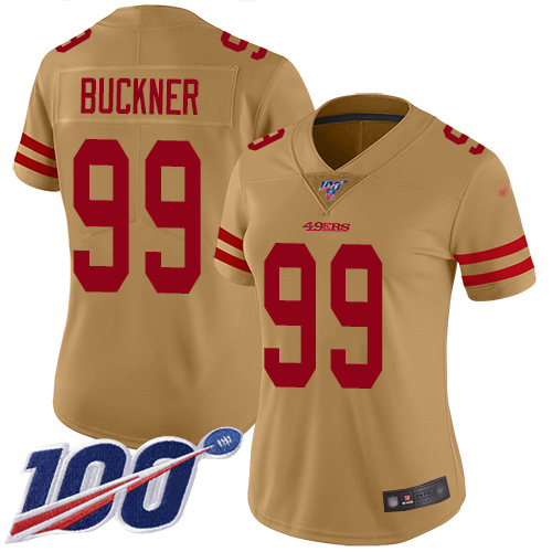 Nike 49ers #99 DeForest Buckner Gold Women's Stitched NFL Limited Inverted Legend 100th Season Jersey Nike 49ers #99 DeForest Buckner Gold Women's Stitched NFL Limited Inverted Legend 100th Season Jersey