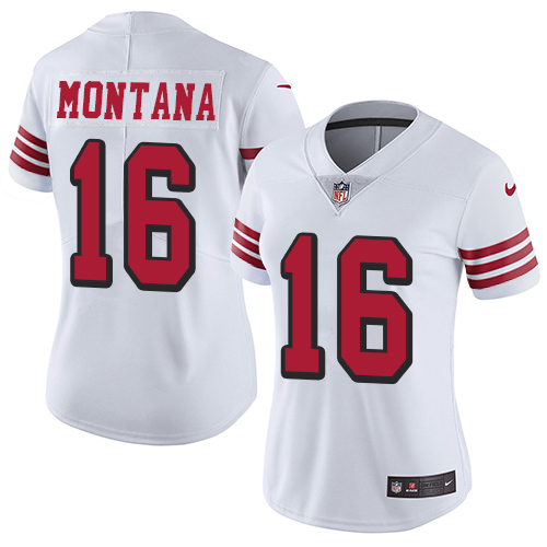 Nike 49ers #16 Joe Montana White Rush Women's Stitched NFL Vapor Untouchable Limited Jersey Nike 49ers #16 Joe Montana White Rush Women's Stitched NFL Vapor Untouchable Limited Jersey