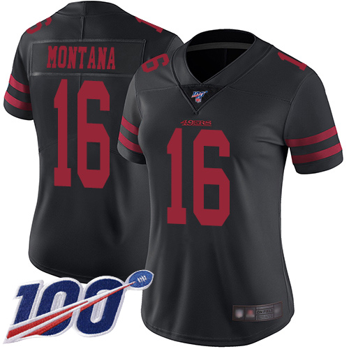 Nike 49ers #16 Joe Montana Black Alternate Women's Stitched NFL 100th Season Vapor Limited Jersey Nike 49ers #16 Joe Montana Black Alternate Women's Stitched NFL 100th Season Vapor Limited Jersey