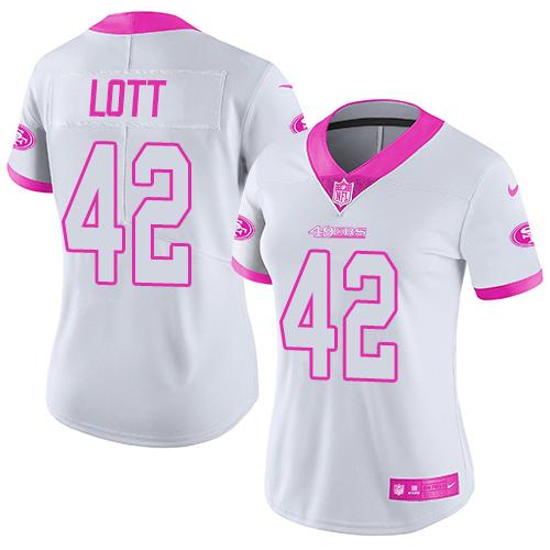 Nike 49ers #42 Ronnie Lott White/Pink Women's Stitched NFL Limited Rush Fashion Jersey Nike 49ers #42 Ronnie Lott White/Pink Women's Stitched NFL Limited Rush Fashion Jersey