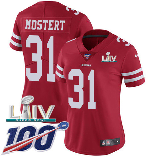 Nike 49ers #31 Raheem Mostert Red Super Bowl LIV 2020 Team Color Women's Stitched NFL 100th Season Vapor Untouchable Limited Jersey Nike 49ers #31 Raheem Mostert Red Super Bowl LIV 2020 Team Color Women's Stitched NFL 100th Season Vapor Untouchable Limited Jersey