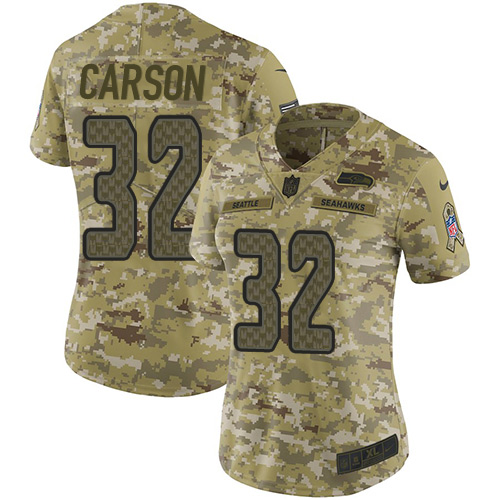 Nike Seahawks #32 Chris Carson Camo Women's Stitched NFL Limited 2018 Salute to Service Jersey