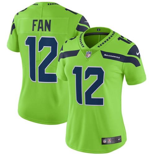 Nike Seahawks #12 Fan Green Women's Stitched NFL Limited Rush Jersey