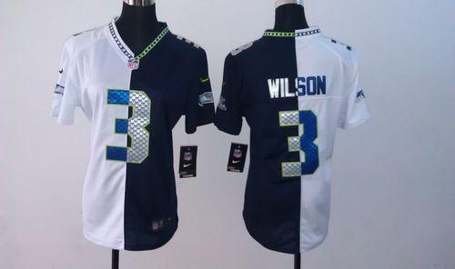 Nike Seahawks #3 Russell Wilson Steel Blue/White Women's Stitched NFL Elite Split Jersey