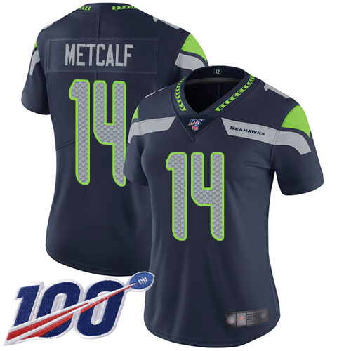 Nike Seahawks #14 D.K. Metcalf Steel Blue Team Color Women's Stitched NFL 100th Season Vapor Limited Jersey