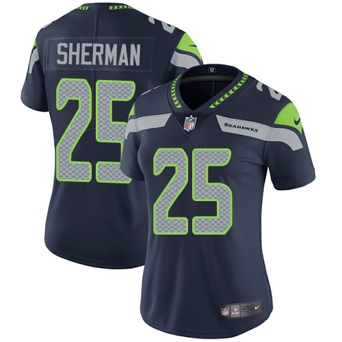 Nike Seahawks #25 Richard Sherman Steel Blue Team Color Women's Stitched NFL Vapor Untouchable Limited Jersey