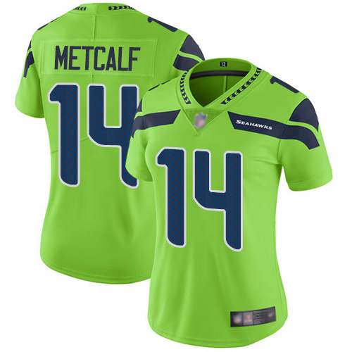 Nike Seahawks #14 D.K. Metcalf Green Women's Stitched NFL Limited Rush Jersey