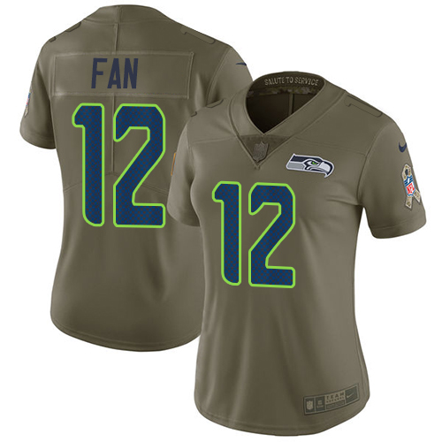 Nike Seahawks #12 Fan Olive Women's Stitched NFL Limited 2017 Salute to Service Jersey