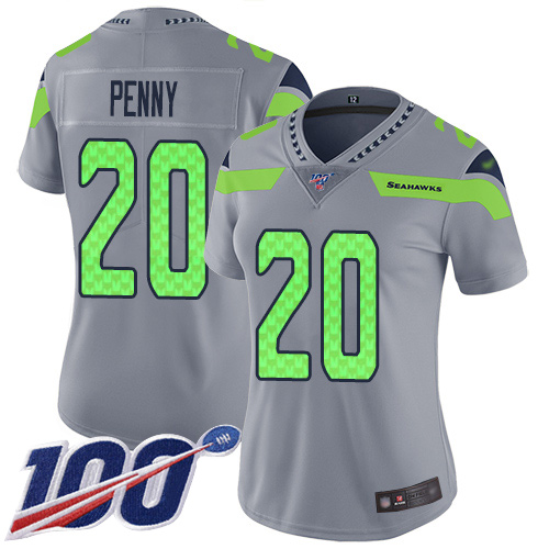 Nike Seahawks #20 Rashaad Penny Silver Women's Stitched NFL Limited Inverted Legend 100th Season Jersey