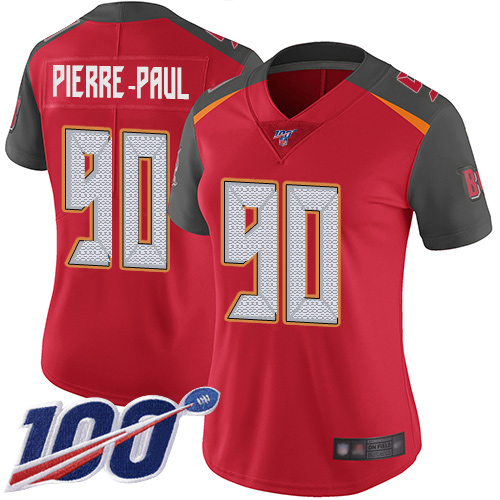 Nike Buccaneers #90 Jason Pierre-Paul Red Team Color Women's Stitched NFL 100th Season Vapor Limited Jersey Nike Buccaneers #90 Jason Pierre-Paul Red Team Color Women's Stitched NFL 100th Season Vapor Limited Jersey