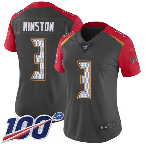 Nike Buccaneers #3 Jameis Winston Gray Women's Stitched NFL Limited Inverted Legend 100th Season Jersey Nike Buccaneers #3 Jameis Winston Gray Women's Stitched NFL Limited Inverted Legend 100th Season Jersey