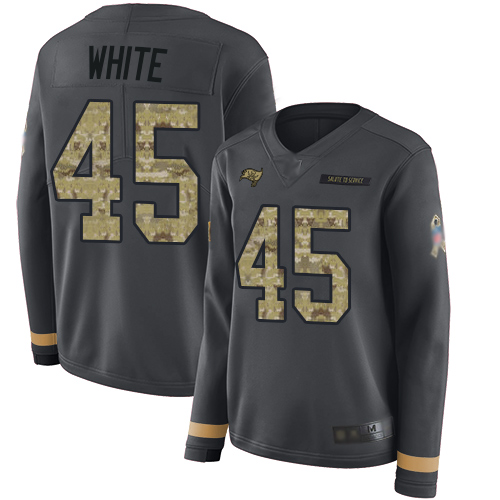 Nike Buccaneers #45 Devin White Anthracite Salute to Service Women's Stitched NFL Limited Therma Long Sleeve Jersey Nike Buccaneers #45 Devin White Anthracite Salute to Service Women's Stitched NFL Limited Therma Long Sleeve Jersey