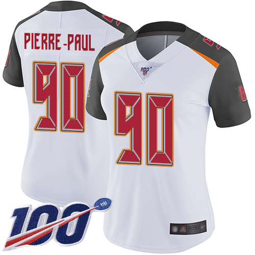 Nike Buccaneers #90 Jason Pierre-Paul White Women's Stitched NFL 100th Season Vapor Limited Jersey Nike Buccaneers #90 Jason Pierre-Paul White Women's Stitched NFL 100th Season Vapor Limited Jersey