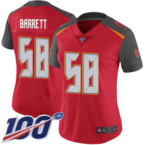 Nike Buccaneers #58 Shaquil Barrett Red Team Color Women's Stitched NFL 100th Season Vapor Limited Jersey Nike Buccaneers #58 Shaquil Barrett Red Team Color Women's Stitched NFL 100th Season Vapor Limited Jersey