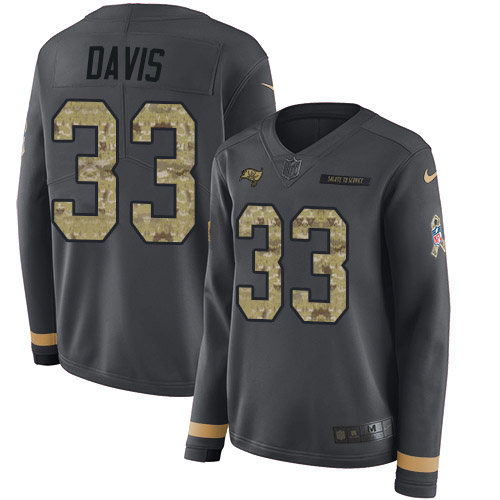 Nike Buccaneers #33 Carlton Davis III Anthracite Salute to Service Women's Stitched NFL Limited Therma Long Sleeve Jersey Nike Buccaneers #33 Carlton Davis III Anthracite Salute to Service Women's Stitched NFL Limited Therma Long Sleeve Jersey