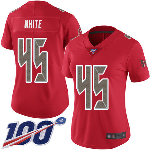 Nike Buccaneers #45 Devin White Red Women's Stitched NFL Limited Rush 100th Season Jersey Nike Buccaneers #45 Devin White Red Women's Stitched NFL Limited Rush 100th Season Jersey
