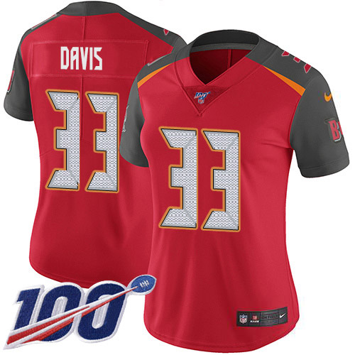 Nike Buccaneers #33 Carlton Davis III Red Team Color Women's Stitched NFL 100th Season Vapor Limited Jersey Nike Buccaneers #33 Carlton Davis III Red Team Color Women's Stitched NFL 100th Season Vapor Limited Jersey