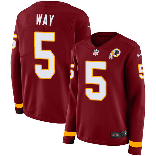 Nike Redskins #5 Tress Way Burgundy Team Color Women's Stitched NFL Limited Therma Long Sleeve Jersey