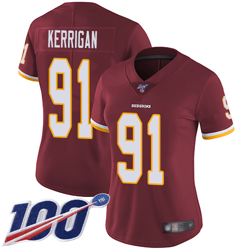 Nike Redskins #91 Ryan Kerrigan Burgundy Red Team Color Women's Stitched NFL 100th Season Vapor Limited Jersey