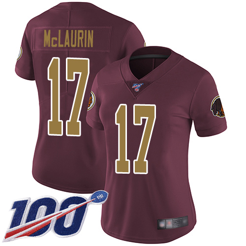 Nike Redskins #17 Terry McLaurin Burgundy Red Alternate Women's Stitched NFL 100th Season Vapor Limited Jersey Nike Redskins #17 Terry McLaurin Burgundy Red Alternate Women's Stitched NFL 100th Season Vapor Limited Jersey