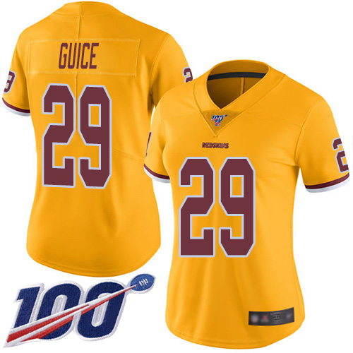 Nike Redskins #29 Derrius Guice Gold Women's Stitched NFL Limited Rush 100th Season Jersey