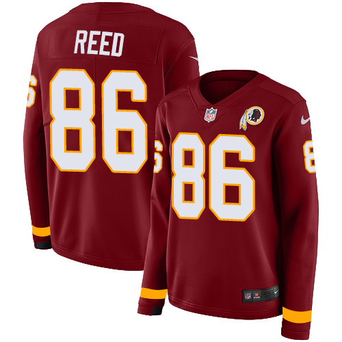 Nike Redskins #86 Jordan Reed Burgundy Red Team Color Women's Stitched NFL Limited Therma Long Sleeve Jersey