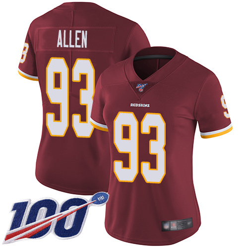 Nike Redskins #93 Jonathan Allen Burgundy Red Team Color Women's Stitched NFL 100th Season Vapor Limited Jersey Nike Redskins #93 Jonathan Allen Burgundy Red Team Color Women's Stitched NFL 100th Season Vapor Limited Jersey