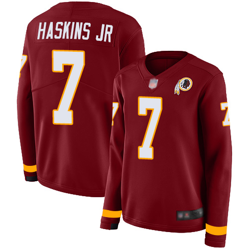 Nike Redskins #7 Dwayne Haskins Jr Burgundy Red Team Color Women's Stitched NFL Limited Therma Long Sleeve Jersey