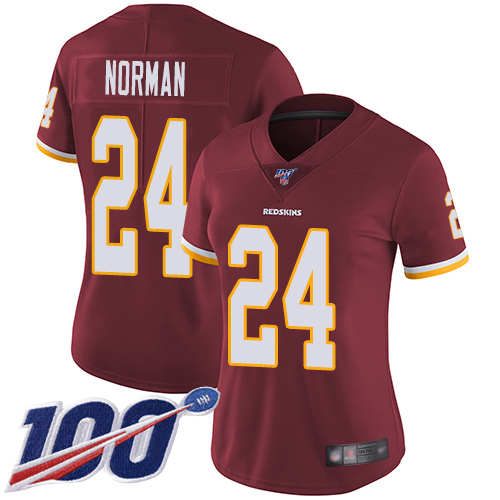 Nike Redskins #24 Josh Norman Burgundy Red Team Color Women's Stitched NFL 100th Season Vapor Limited Jersey