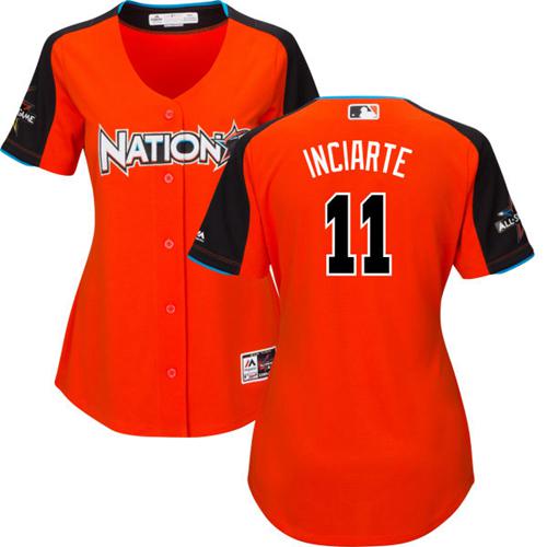 Braves #11 Ender Inciarte Orange 2017 All-Star National League Women's Stitched MLB Jersey
