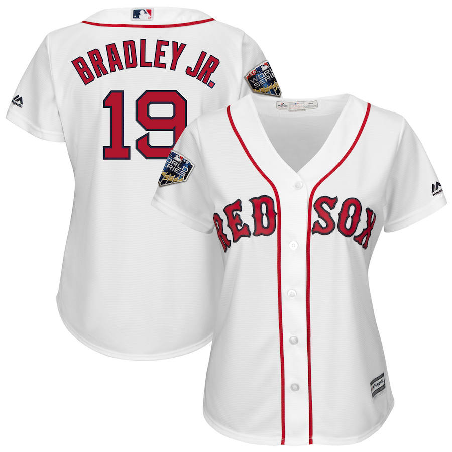 Boston Red Sox #19 Jackie Bradley Jr. Majestic Women's 2018 World Series Cool Base Player Jersey White Boston Red Sox #19 Jackie Bradley Jr. Majestic Women's 2018 World Series Cool Base Player Jersey White