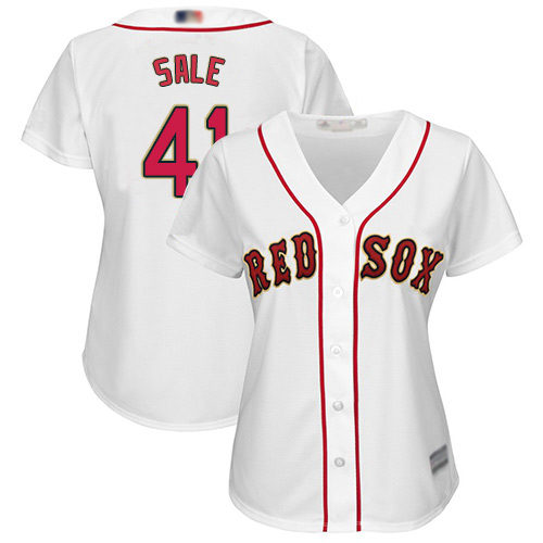 Red Sox #41 Chris Sale White 2019 Gold Program Cool Base Women's Stitched MLB Jersey Red Sox #41 Chris Sale White 2019 Gold Program Cool Base Women's Stitched MLB Jersey