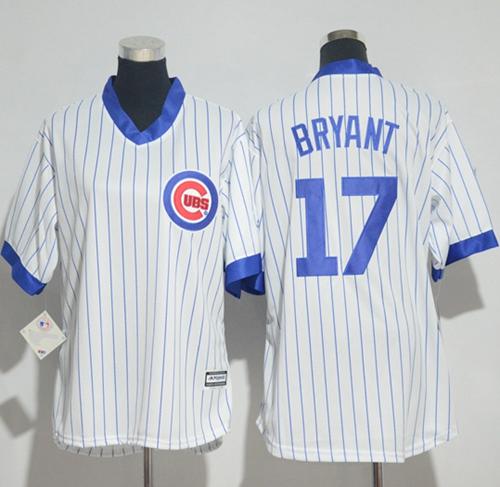Cubs #17 Kris Bryant White(Blue Strip) Cooperstown Women's Stitched MLB Jersey