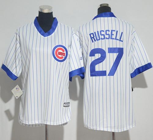 Cubs #27 Addison Russell White(Blue Strip) Cooperstown Women's Stitched MLB Jersey