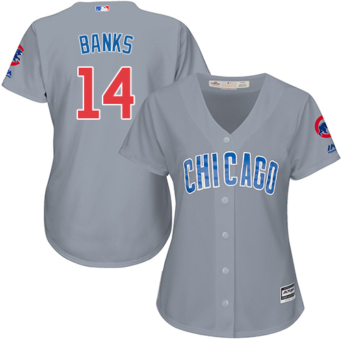 Cubs #14 Ernie Banks Grey Road Women's Stitched MLB Jersey