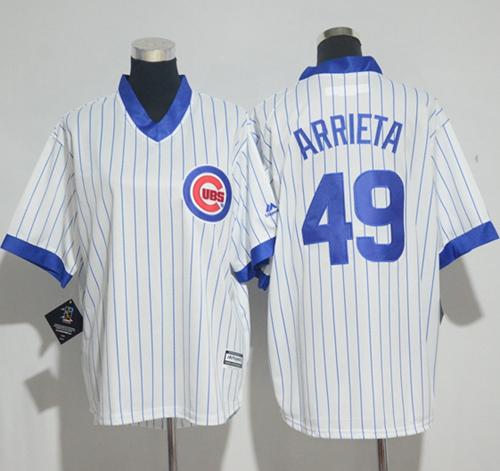 Cubs #49 Jake Arrieta White(Blue Strip) Cooperstown Women's Stitched MLB Jersey