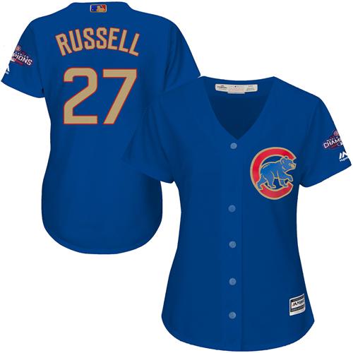 Cubs #27 Addison Russell Blue 2017 Gold Program Cool Base Women's Stitched MLB Jersey