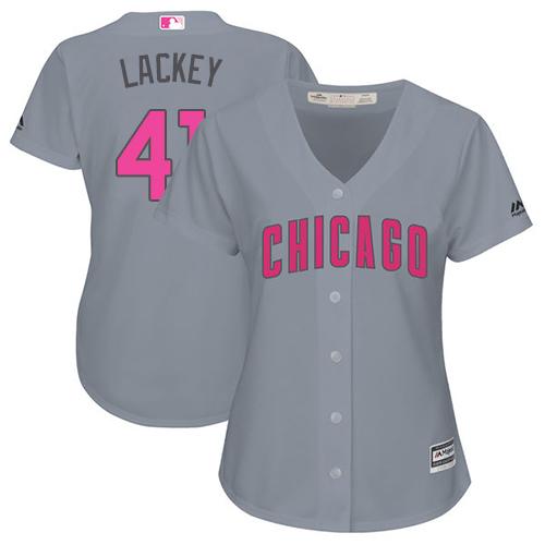 Cubs #41 John Lackey Grey Mother's Day Cool Base Women's Stitched MLB Jersey