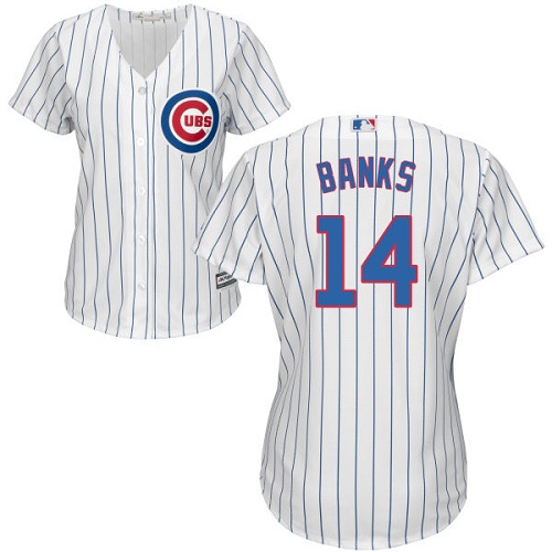Cubs #14 Ernie Banks White(Blue Strip) Home Women's Stitched MLB Jersey