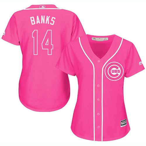 Cubs #14 Ernie Banks Pink Fashion Women's Stitched MLB Jersey