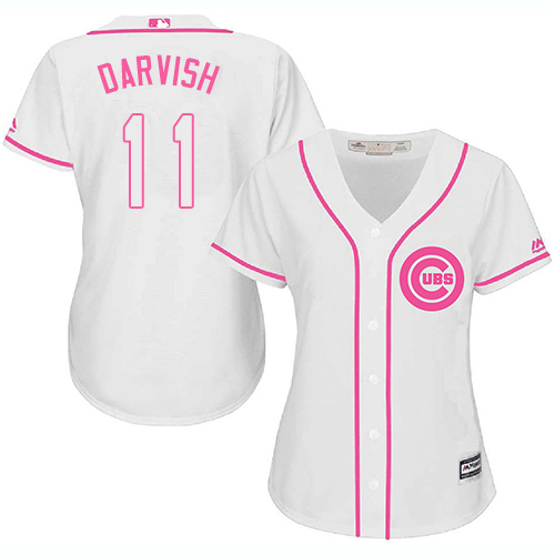 Cubs #11 Yu Darvish White/Pink Fashion Women's Stitched MLB Jersey
