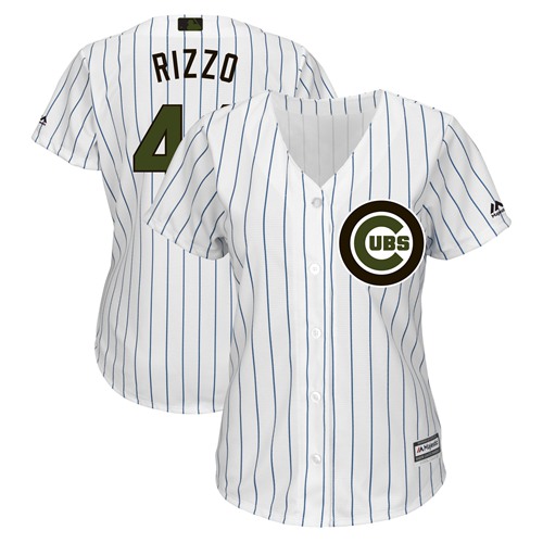 Cubs #44 Anthony Rizzo White(Blue Strip) 2018 Memorial Day Cool Base Women's Stitched MLB Jersey