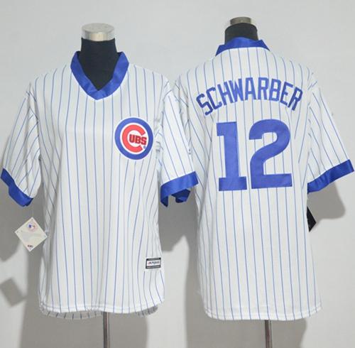 Cubs #12 Kyle Schwarber White(Blue Strip) Cooperstown Women's Stitched MLB Jersey