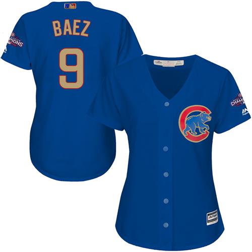 Cubs #9 Javier Baez Blue 2017 Gold Program Cool Base Women's Stitched MLB Jersey