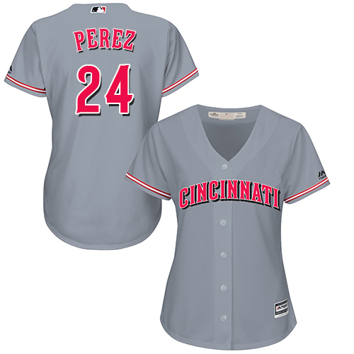 Reds #24 Tony Perez Grey Road Women's Stitched MLB Jersey