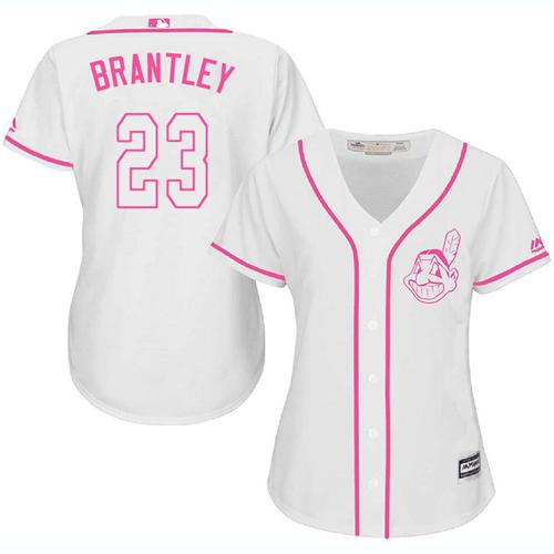 Indians #23 Michael Brantley White/Pink Fashion Women's Stitched MLB Jersey Indians #23 Michael Brantley White/Pink Fashion Women's Stitched MLB Jersey