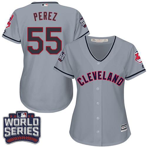 Indians #55 Roberto Perez Grey 2016 World Series Bound Women's Road Stitched MLB Jersey Indians #55 Roberto Perez Grey 2016 World Series Bound Women's Road Stitched MLB Jersey