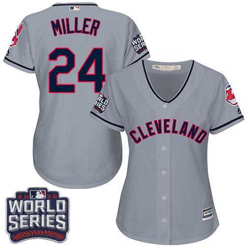 Indians #24 Andrew Miller Grey 2016 World Series Bound Women's Road Stitched MLB Jersey Indians #24 Andrew Miller Grey 2016 World Series Bound Women's Road Stitched MLB Jersey