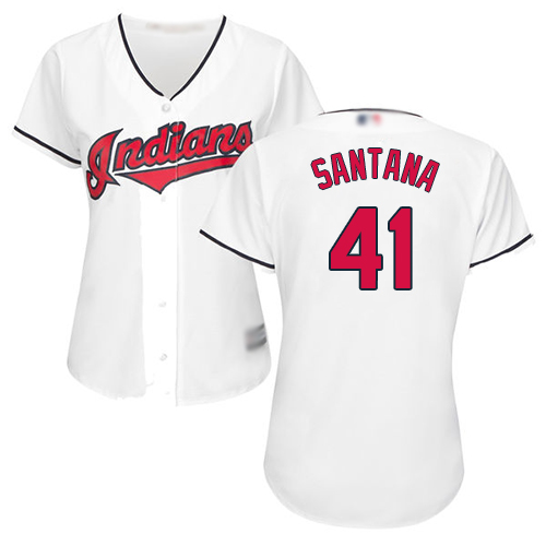 Indians #41 Carlos Santana White Home Women's Stitched MLB Jersey Indians #41 Carlos Santana White Home Women's Stitched MLB Jersey