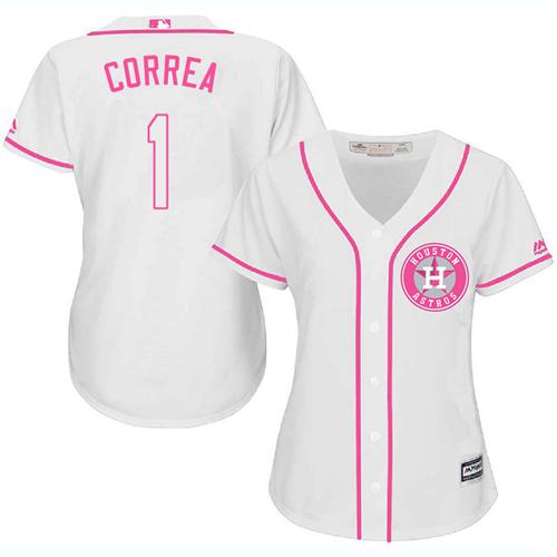 Astros #1 Carlos Correa White/Pink Fashion Women's Stitched MLB Jersey Astros #1 Carlos Correa White/Pink Fashion Women's Stitched MLB Jersey